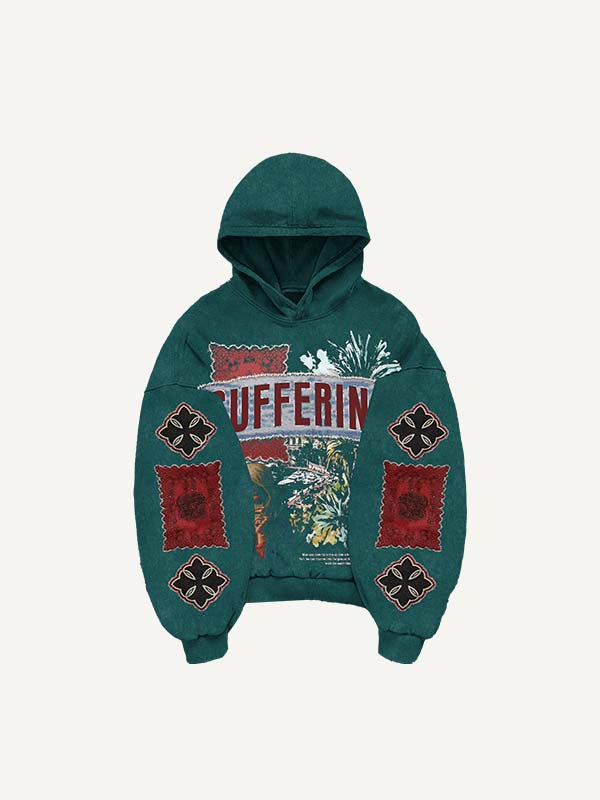 Figure&Money&Cross&Graphic&Letter Print Slant Pockets Hoodie