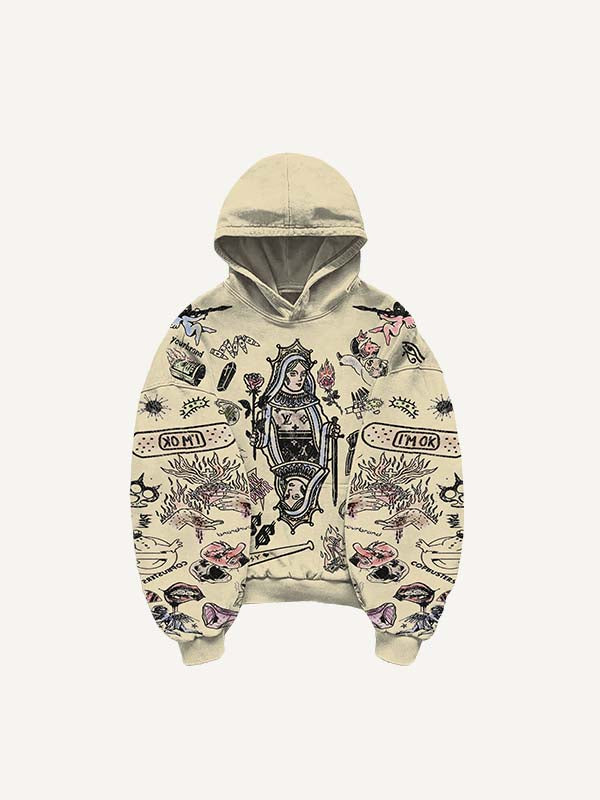 Figure&Graphic Print Slant Pockets Hoodie