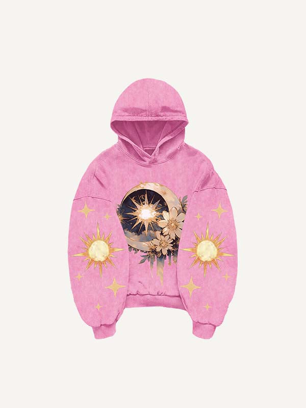 Moon&Sun&Star&Floral&Graphic Print Slant Pockets Hoodie