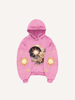 Moon&Sun&Star&Floral&Graphic Print Slant Pockets Hoodie