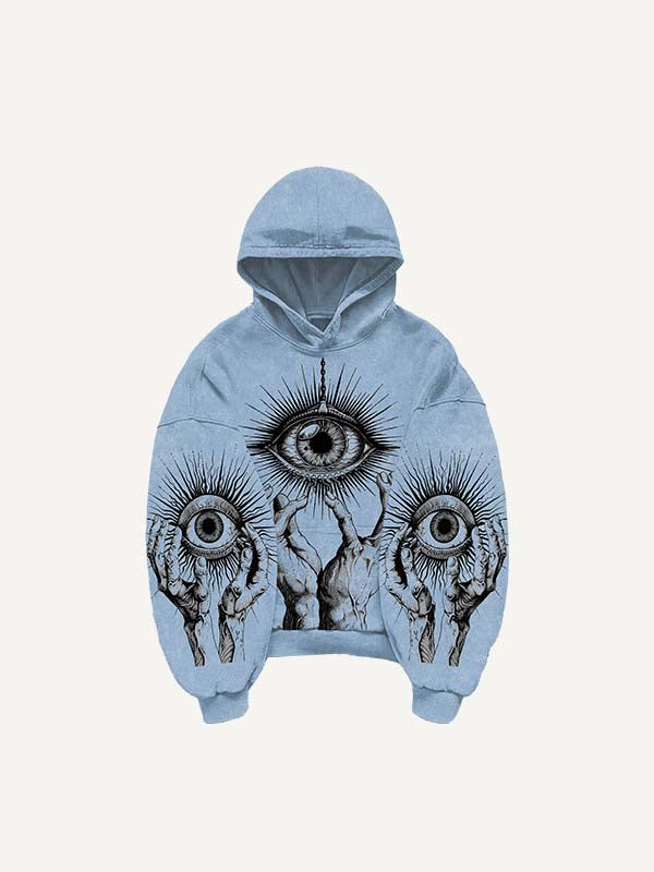 Palm&Eye Print Slant Pockets Hoodie