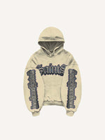 Figure&Gun&Letter Faux Decal Print Slant Pockets Hoodie