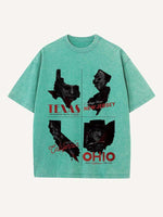 Distressed Washed Halloween Horror Print Round Neck T-shirt