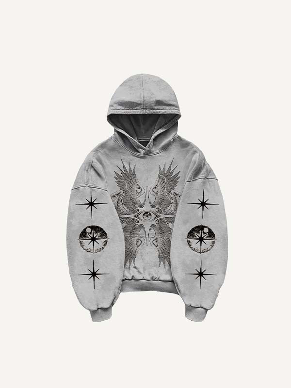 Wing&Eye&Graphic Print Slant Pockets Hoodie