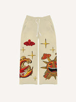 Evil Sun&Moon&Star&Cloud Faux Decal Print Elastic Waist Pants