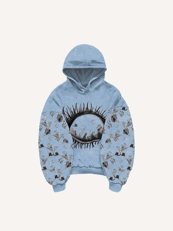 Eye&Palm&Tears Print Slant Pockets Hoodie