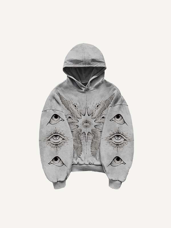 Wing&Eye&Graphic Print Slant Pockets Hoodie
