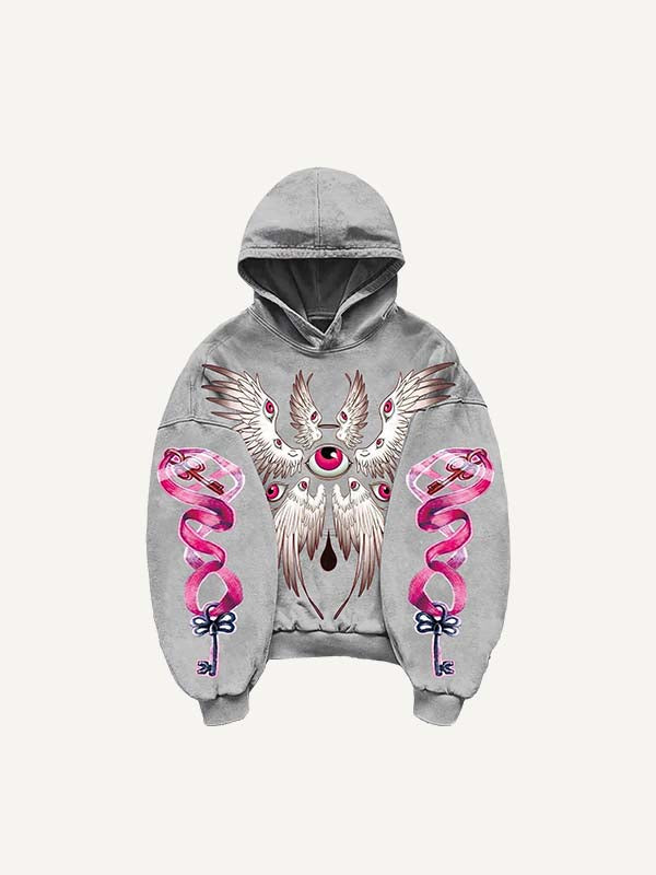 Eye&Wing&Graphic Print Slant Pockets Hoodie