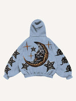 Evil Moon&Sun&Cloud&Star Print Slant Pockets Hoodie