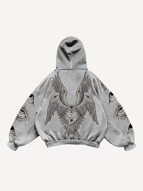 Wing&Eye&Graphic Print Slant Pockets Hoodie