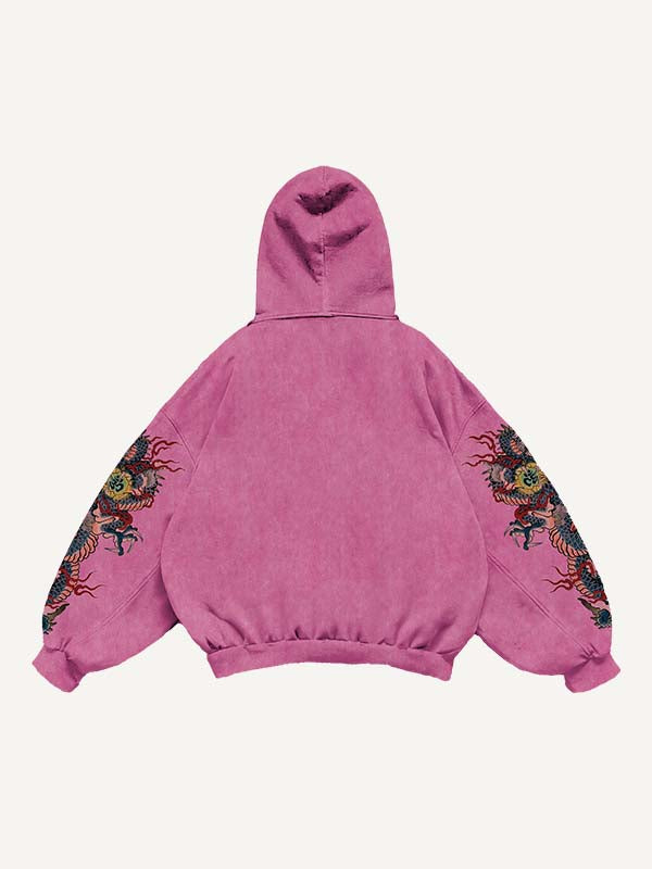 Dragon&Letter Print Slant Pockets Hoodie