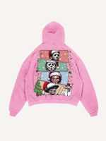 Distressed Washed Christmas Horror Print Slant Pockets Hoodie