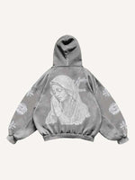 Mary&Letter Pray Faux Rhinestones Print Slant Pockets Hoodie