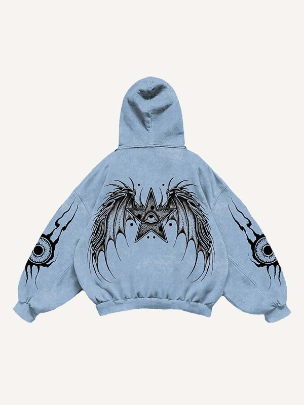 Star&Wing&Eyeball Print Slant Pockets Hoodie
