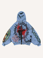 Jesus&Mary&Cross&Letter&Graphic Print Slant Pockets Hoodie