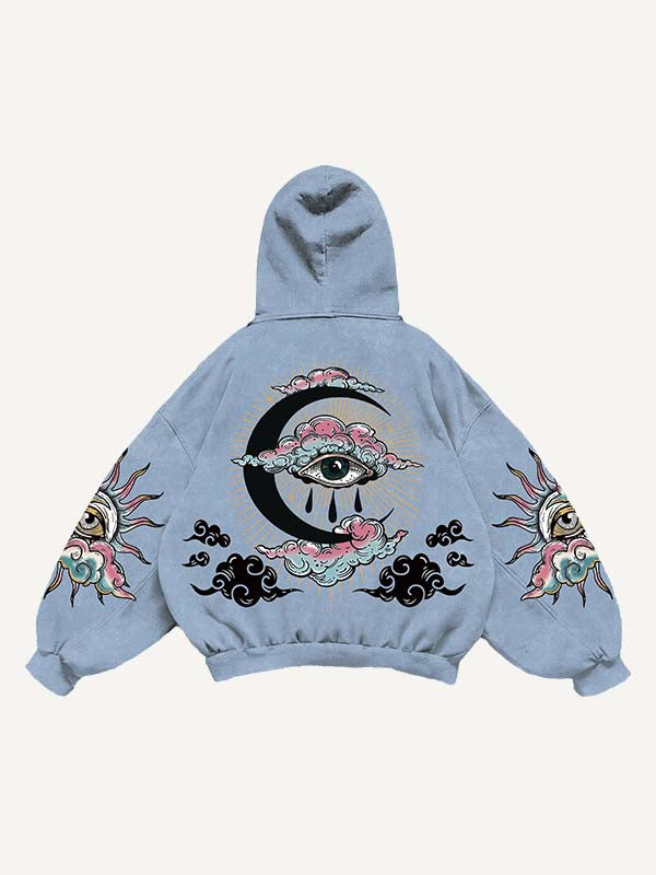 Eye&Cloud&Moon&Graphic Print Slant Pockets Hoodie