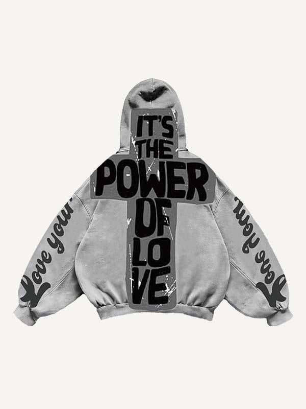 Love Your Little Angel&Cross Print Slant Pockets Hoodie