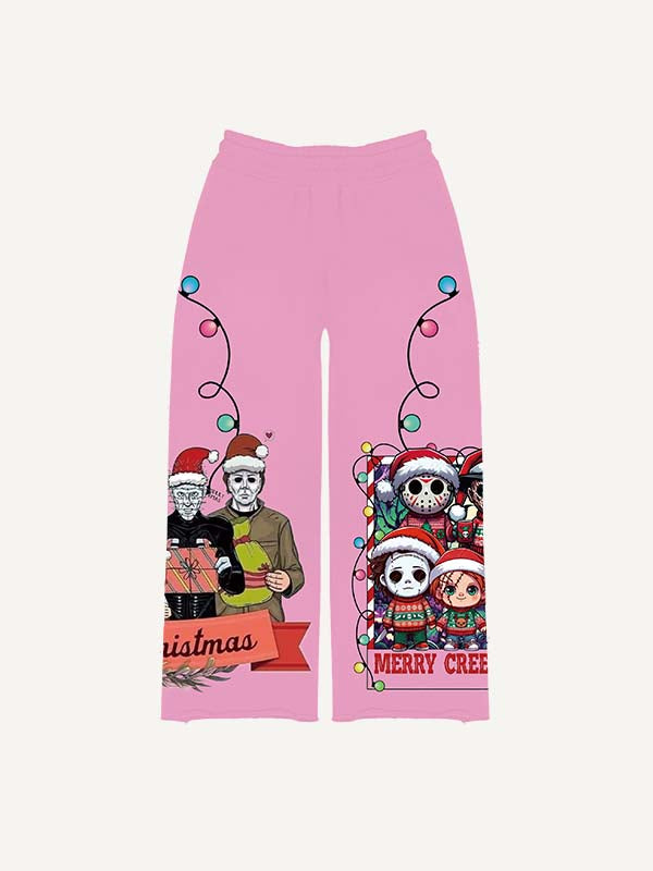 Christmas Horror Print Elastic Waist Pants