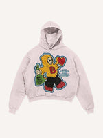 Distressed Washed Skull&Letter&Heart Graphic Print Slant Pockets Hoodie