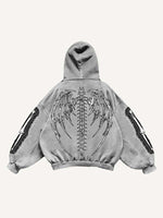 Skeleton&Heart&Wing Faux Decal Print Slant Pockets Hoodie