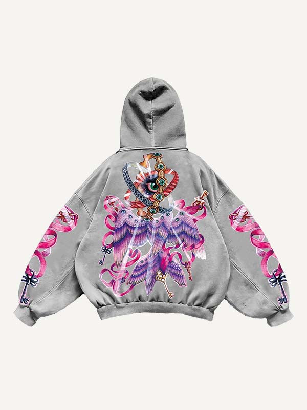 Eye&Wing&Graphic Print Slant Pockets Hoodie