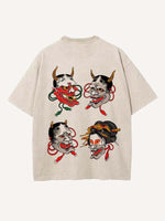 Distressed Washed Figure&Graphic Print Round Neck T-shirt