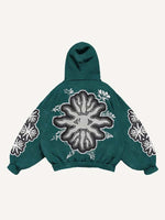 Mouth&Eye&Letter Faux Decal Print Slant Pockets Hoodie