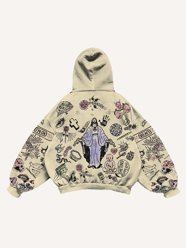 Figure&Graphic Print Slant Pockets Hoodie