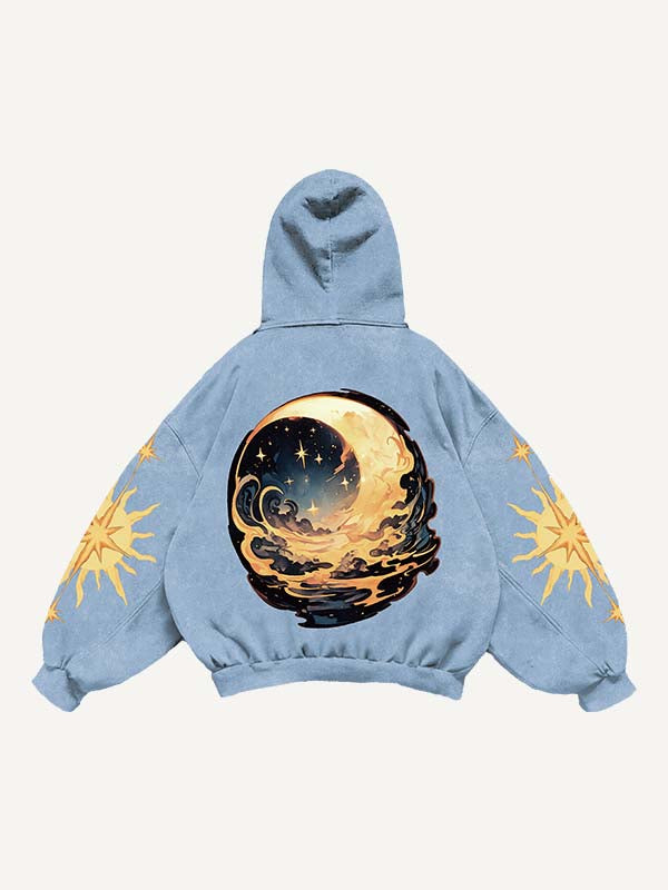 Moon&Sun&Star&Graphic Print Slant Pockets Hoodie