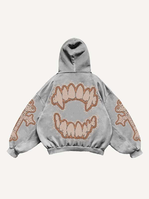 Vampire Fangs&Cross&Letter Faux Decal Print Slant Pockets Hoodie