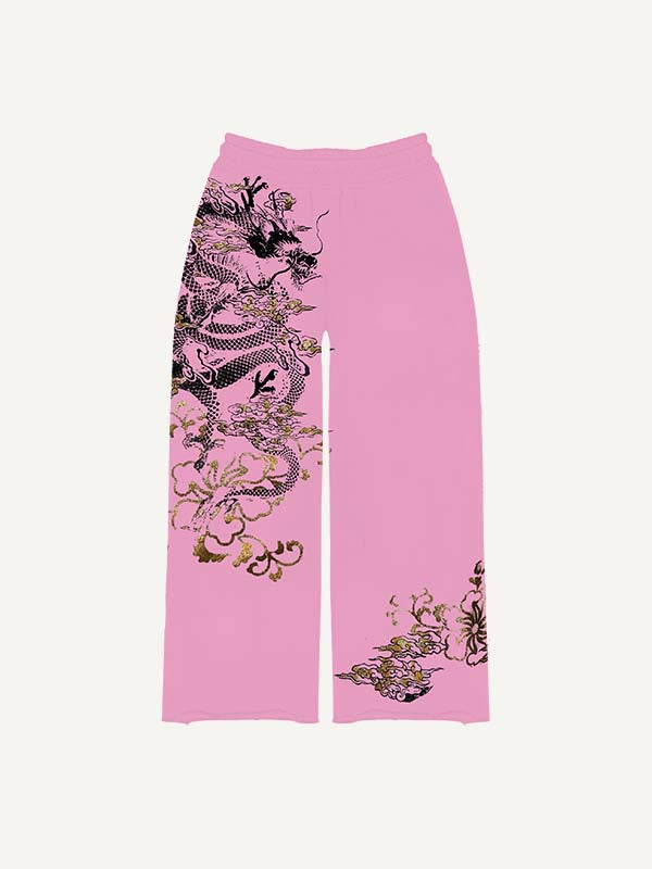 Dragon Print Elastic Waist Pants