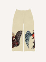 Half Angel Half Demon&Wing Print Elastic Waist Pants