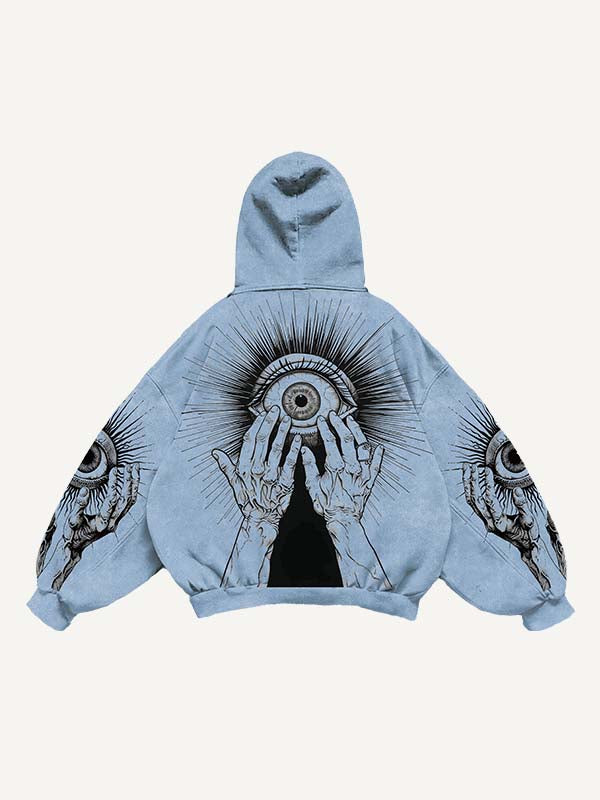 Palm&Eye Print Slant Pockets Hoodie