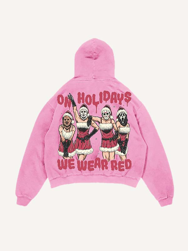 Distressed Washed Christmas Horror Print Slant Pockets Hoodie