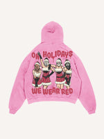 Distressed Washed Christmas Horror Print Slant Pockets Hoodie