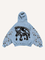 Eye&Palm&Tears Print Slant Pockets Hoodie