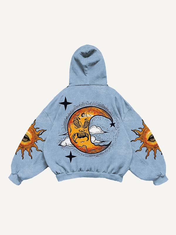 Evil Sun&Moon&Eye&Graphic Print Slant Pockets Hoodie