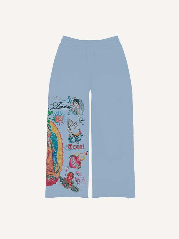 Cross&Figure&Pray&Graphic&Letter Print Elastic Waist Pants