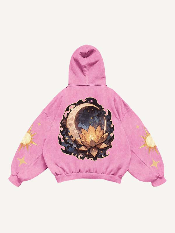 Moon&Sun&Star&Floral&Graphic Print Slant Pockets Hoodie