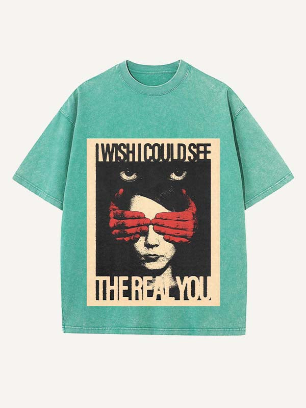 Distressed Washed Figure&Letter Print Round Neck T-shirt