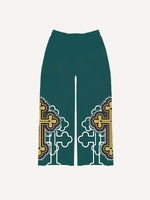 Cross&Letter&Graphic Faux Decal Print Elastic Waist Pants