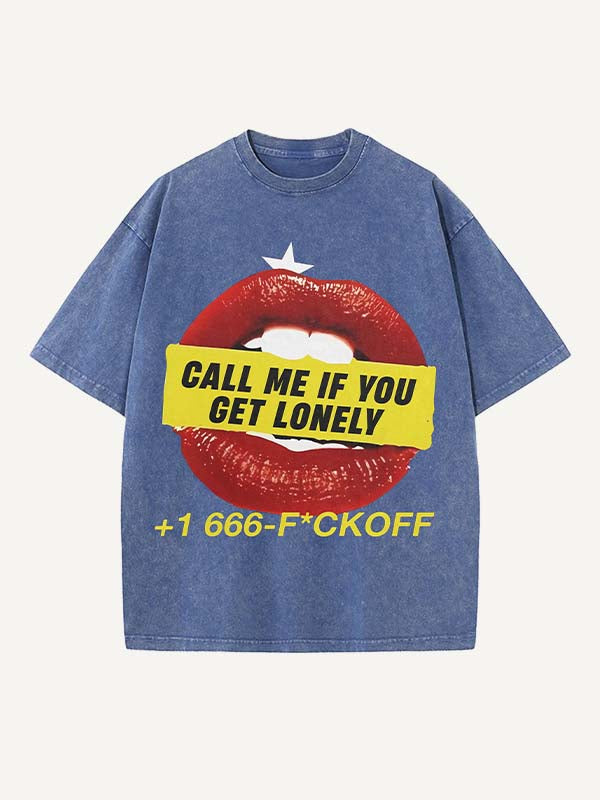 Distressed Washed Lips&Letter Print Round Neck T-shirt