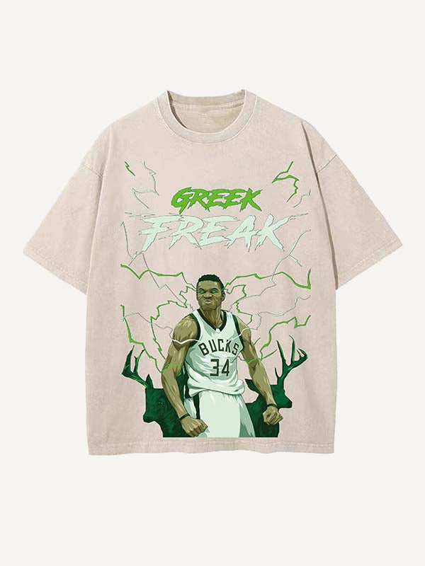 Giannis Antetokounmpo Print Round Neck T-shirt