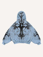 Cross&Graphic Print Slant Pockets Hoodie