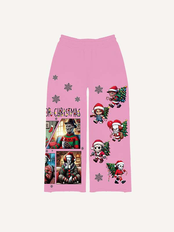 Christmas Horror Print Elastic Waist Pants