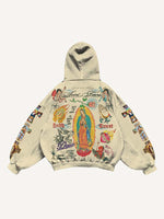 Cross&Figure&Pray&Graphic&Letter Print Slant Pockets Hoodie