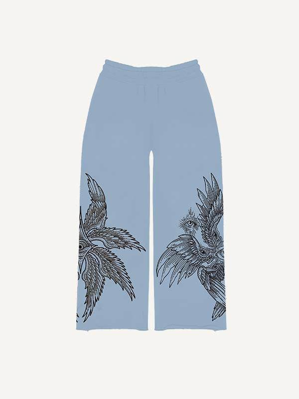 Eye&Wing&Sun Print Elastic Waist Pants