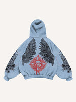 Sun&Moon&Wing&Eye&Palm Print Slant Pockets Hoodie
