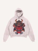 Distressed Washed Ghost General Print Slant Pockets Hoodie
