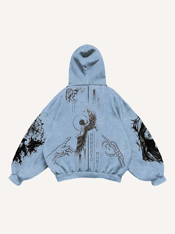 Figure&Wing&Eye&Animal&Letter Print Slant Pockets Hoodie